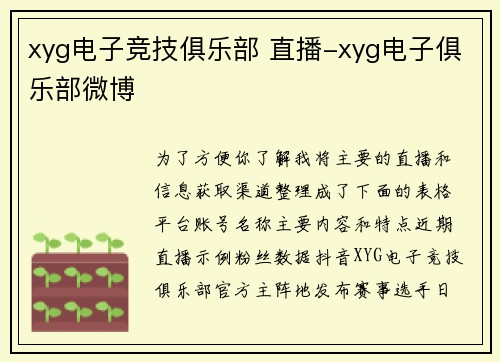 xyg电子竞技俱乐部 直播-xyg电子俱乐部微博